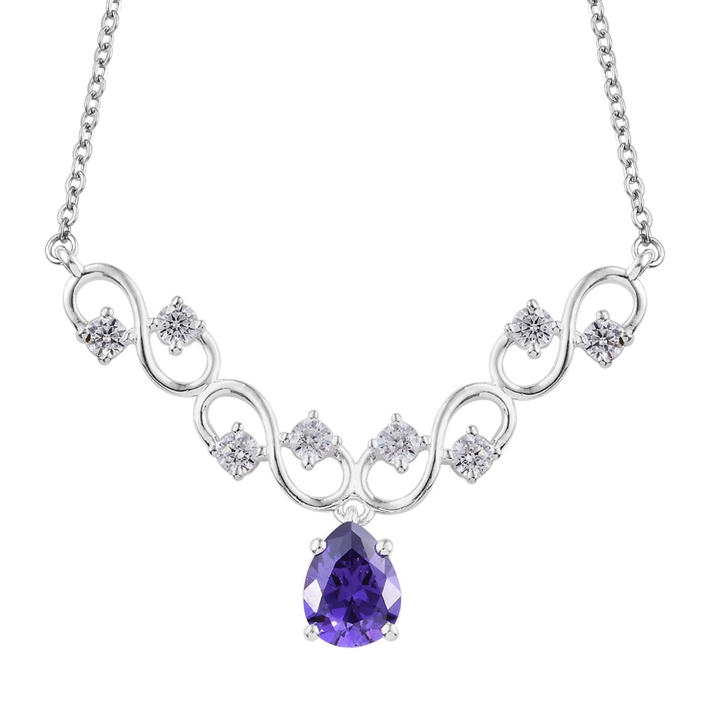 Sterling 925 Pendant Cz Amethyst Steel Necklace Approx 18-20 29$